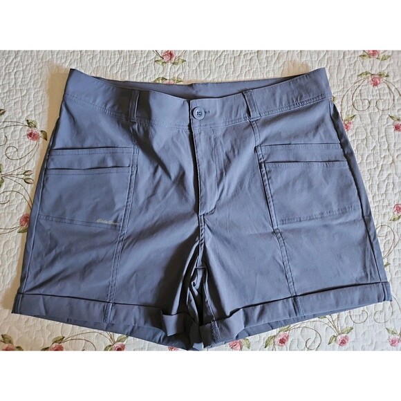 Eddie Bauer Women's Double Front Cargo Pocket Shorts Blue Haze Stretch Sz 14 NEW - Picture 1 of 10